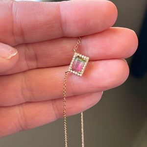 Simple Stunning Genuine Watermelon Tourmaline & Diamond Necklace